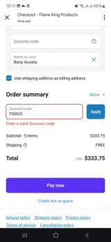 FDW25 coupon verification screenshot