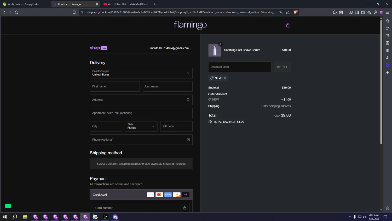 Flamingo promo code screenshot showing code NEW applied at Flamingo checkout page. Uploaded by SimplyCodes community member eeeeeeeeeeeeeeeeeeeeee on Aug 17, 2025
