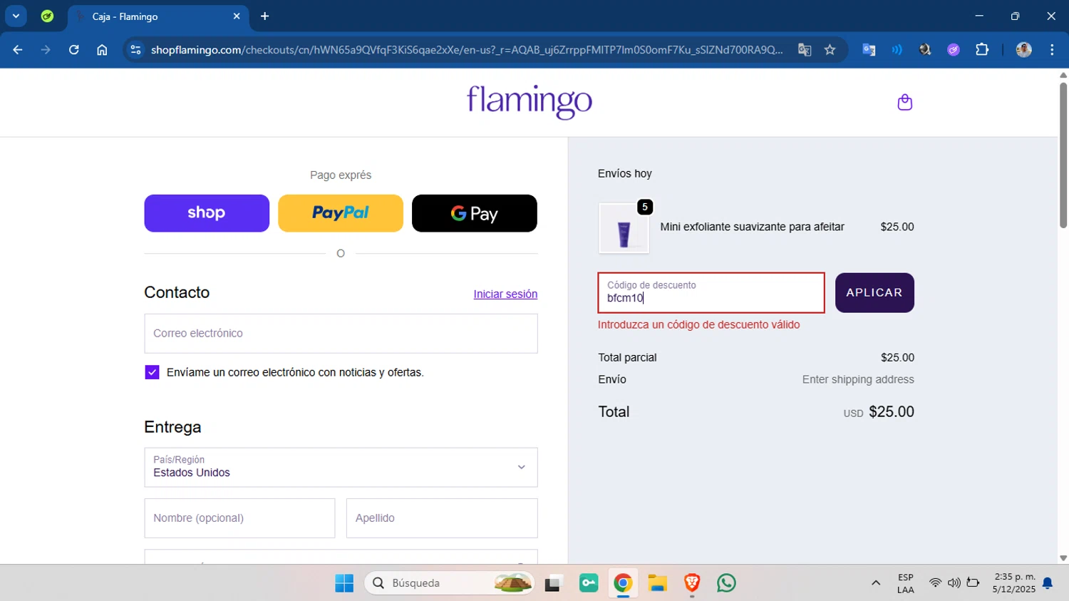 Flamingo promo code screenshot showing code bfcm10 applied at Flamingo checkout page. Uploaded by SimplyCodes community member PrimeOwl6190 on Dec 5, 2025