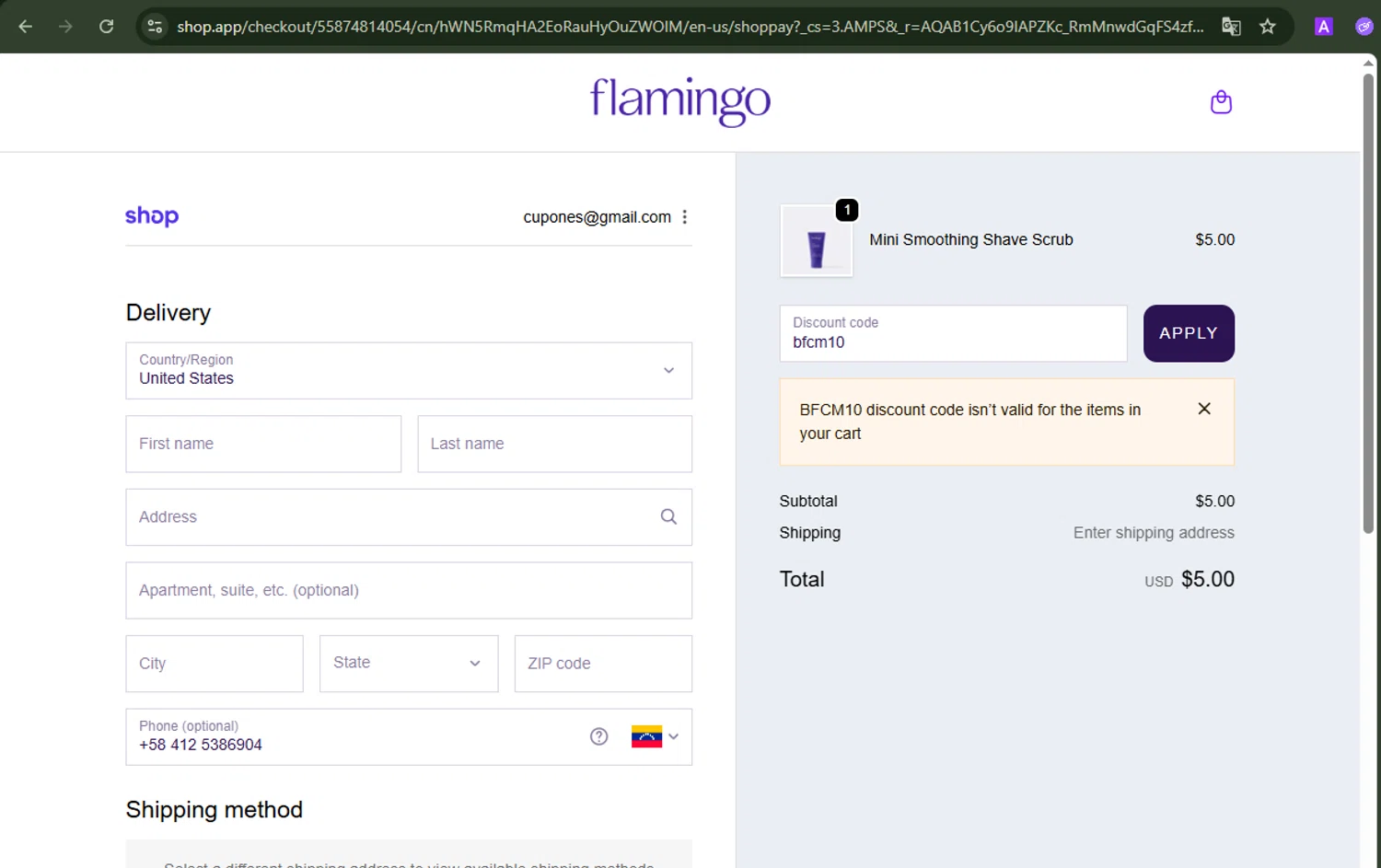 Flamingo promo code screenshot showing code bfcm10 applied at Flamingo checkout page. Uploaded by SimplyCodes community member SilverVirtuoso5948 on Nov 18, 2025