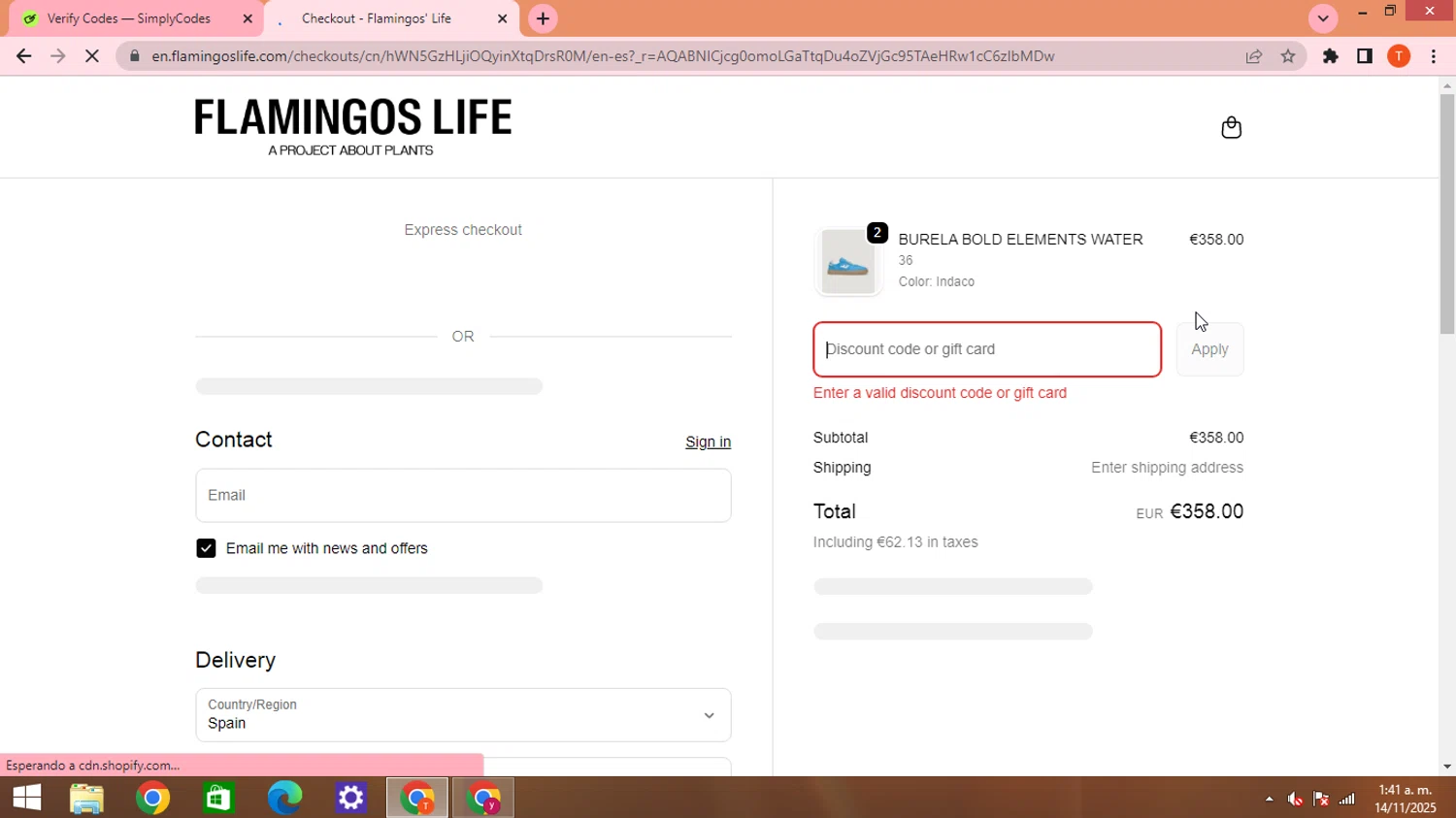 Flamingos' Life discount code screenshot showing code EXTRA10 applied at Flamingos' Life checkout page. Uploaded by SimplyCodes community member HHHHHHH on Nov 14, 2025