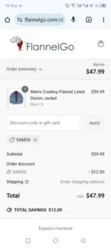 Sam20 coupon verification screenshot