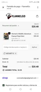 ADCART15 coupon verification screenshot