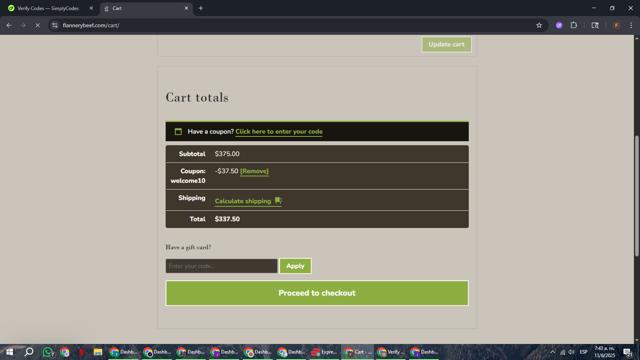 Flannery Beef checkout page showing Flannery Beef coupon code box | Screenshot taken by SimplyCodes community member on Jun 13, 2025