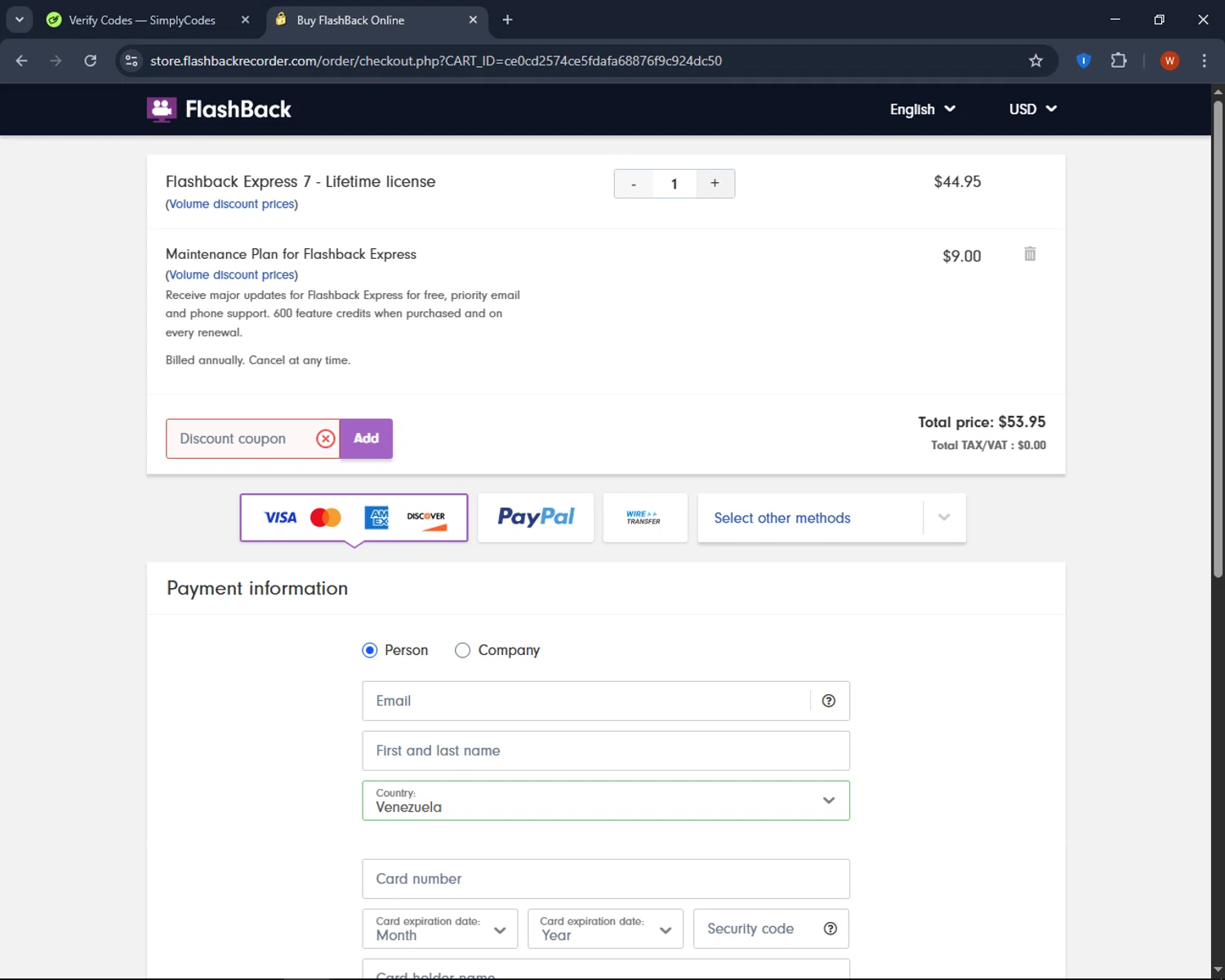 FlashBack discount code screenshot showing code save45 applied at FlashBack checkout page. Uploaded by SimplyCodes community member CashPro9699 on Apr 19, 2025