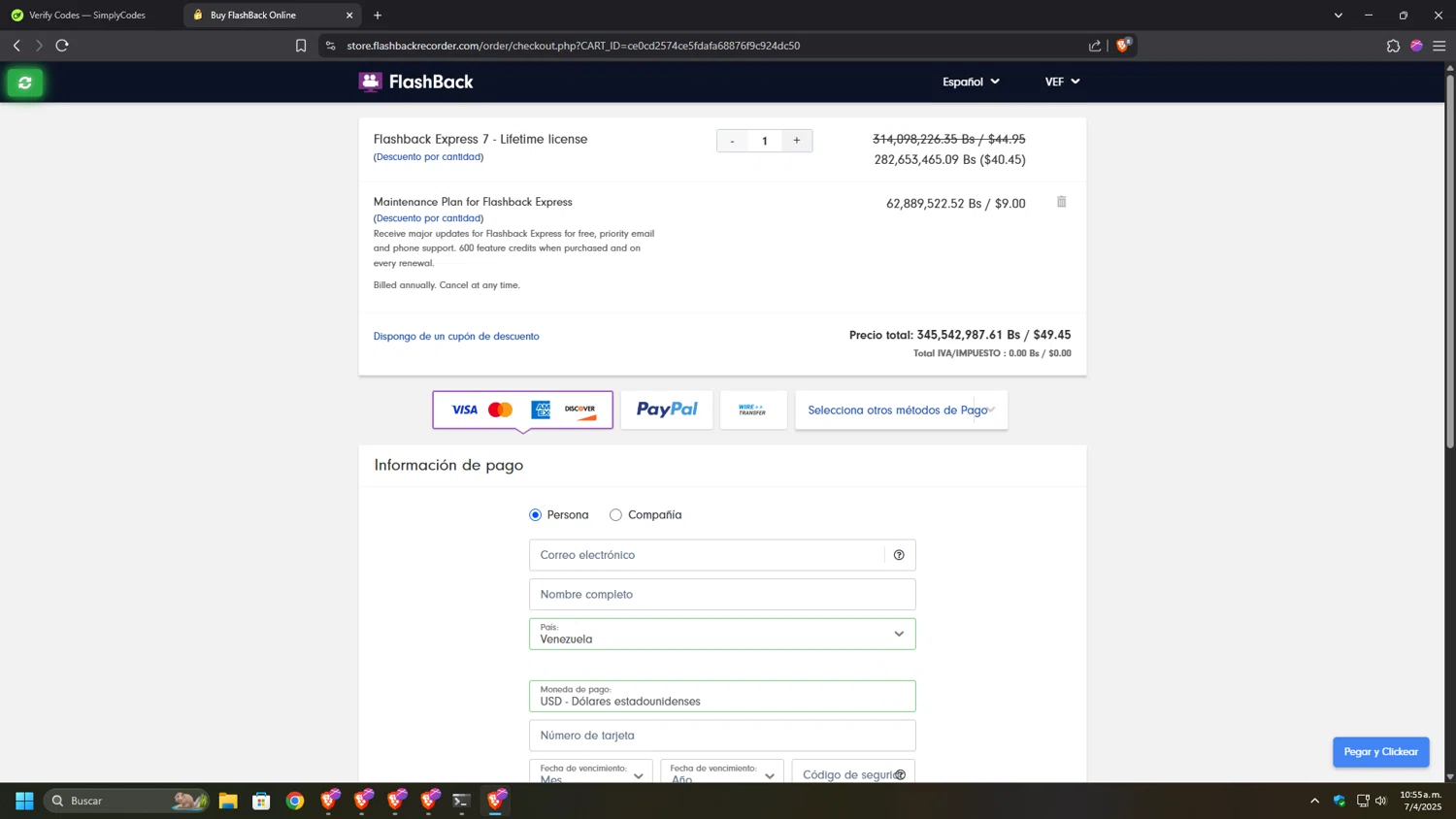FlashBack discount code screenshot showing code BBD10NCMLFBE7DD applied at FlashBack checkout page. Uploaded by SimplyCodes community member CashSage1885 on Apr 7, 2025