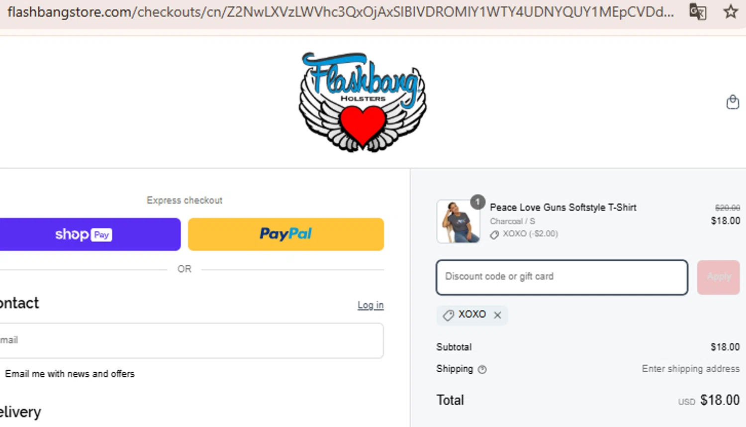Flashbang Boutique promo code screenshot showing code XOXO applied at Flashbang Boutique checkout page. Uploaded by SimplyCodes community member BudgetLion5814 on Mar 17, 2025