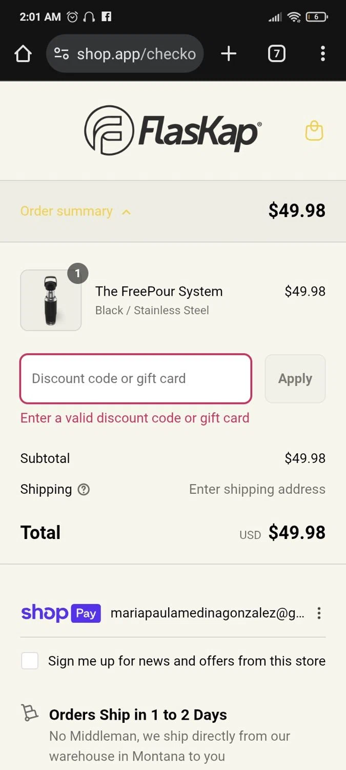 FlasKap discount code screenshot showing code Danna10 applied at FlasKap checkout page. Uploaded by SimplyCodes community member PromoMaven605 on Aug 21, 2025