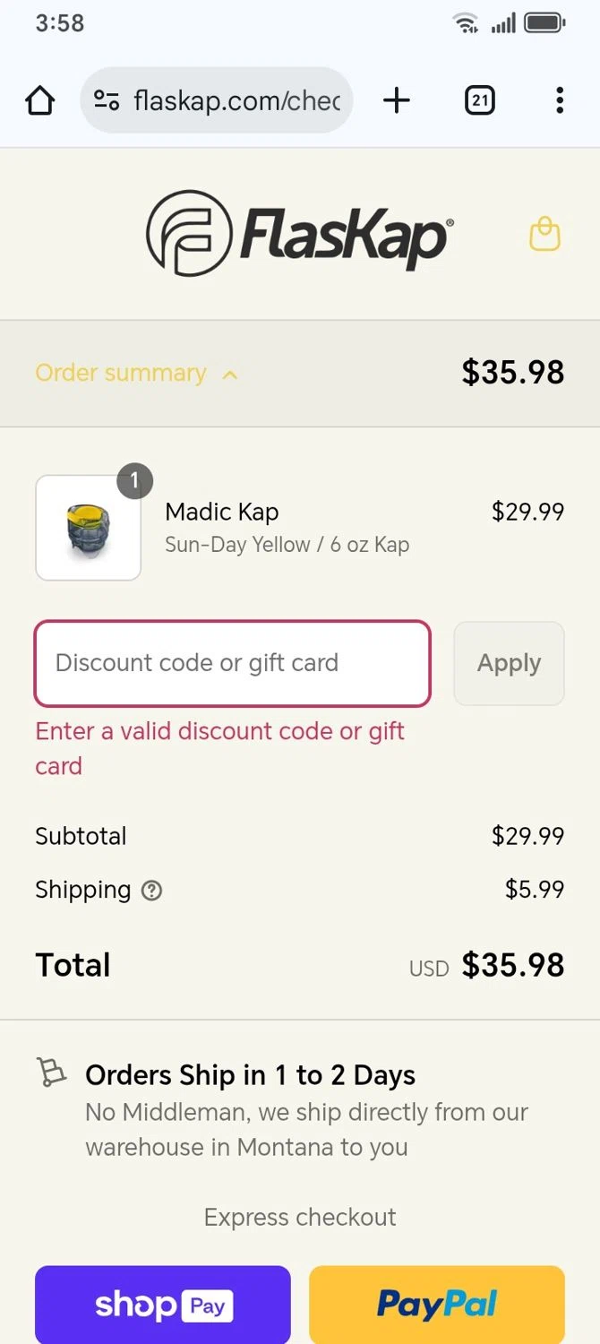 FlasKap discount code screenshot showing code Danna10 applied at FlasKap checkout page. Uploaded by SimplyCodes community member franksanchez on Aug 21, 2025