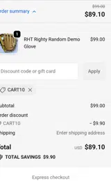 CART10 coupon verification screenshot