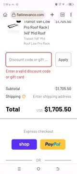 Flatline Van Co. coupon verification screenshot
