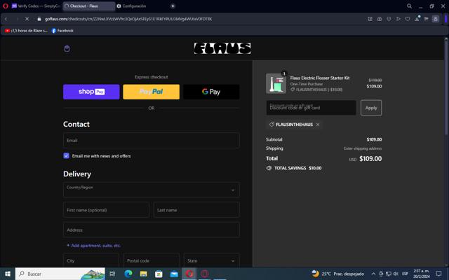 Flaus checkout page showing Flaus discount code box | Screenshot taken by SimplyCodes community member on Feb 20, 2024