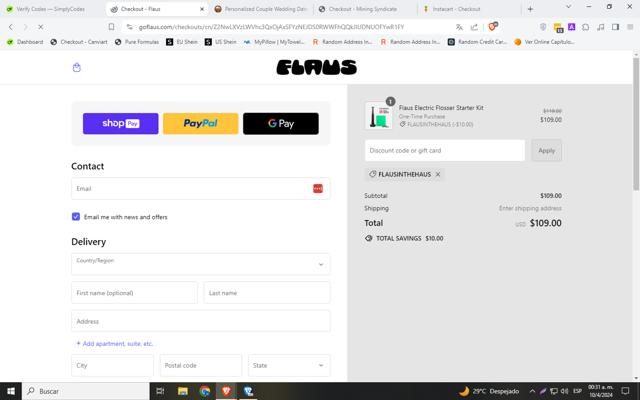 Flaus checkout page showing Flaus discount code box | Screenshot taken by SimplyCodes community member on Apr 10, 2024