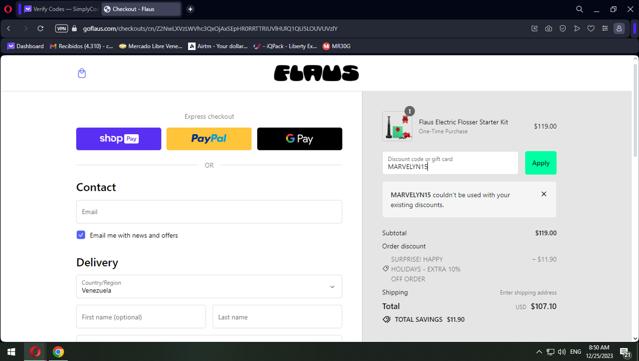 Flaus checkout page showing Flaus discount code box | Screenshot taken by SimplyCodes community member on Dec 25, 2023