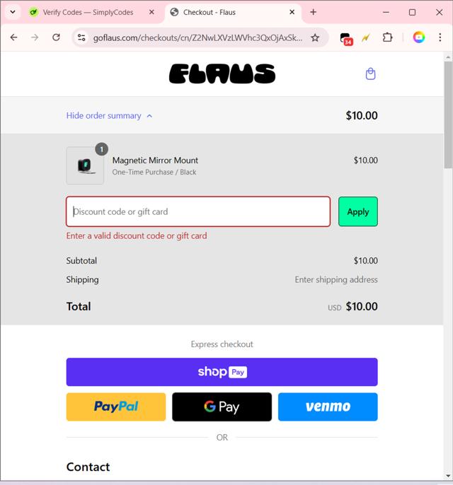 Flaus checkout page showing Flaus discount code box | Screenshot taken by SimplyCodes community member on Nov 28, 2024