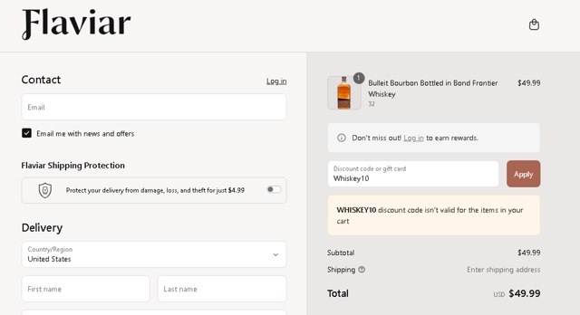 Flaviar checkout page showing Flaviar discount code box | Screenshot taken by SimplyCodes community member on Sep 9, 2025