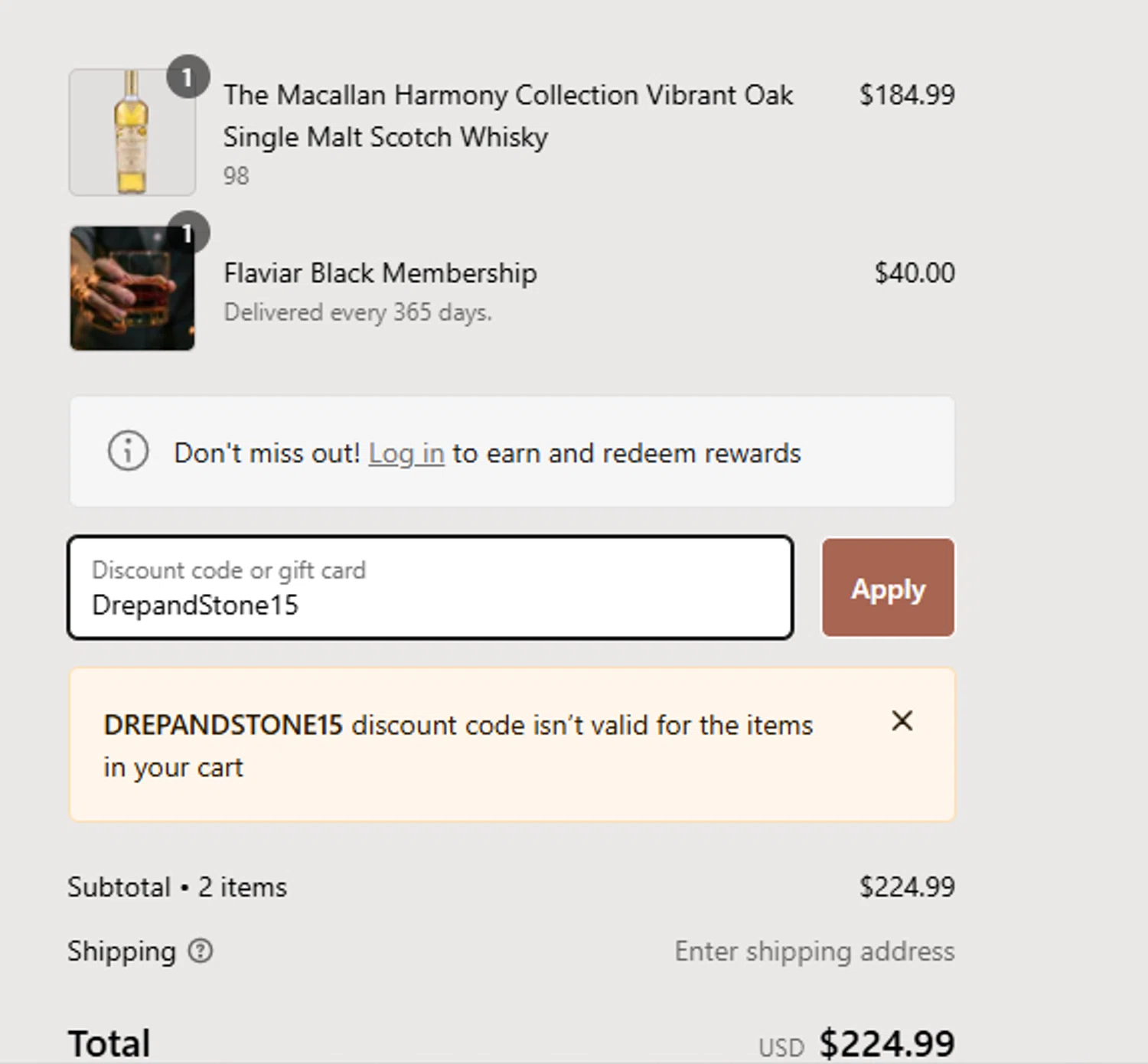 where to use Flaviar promo code box
