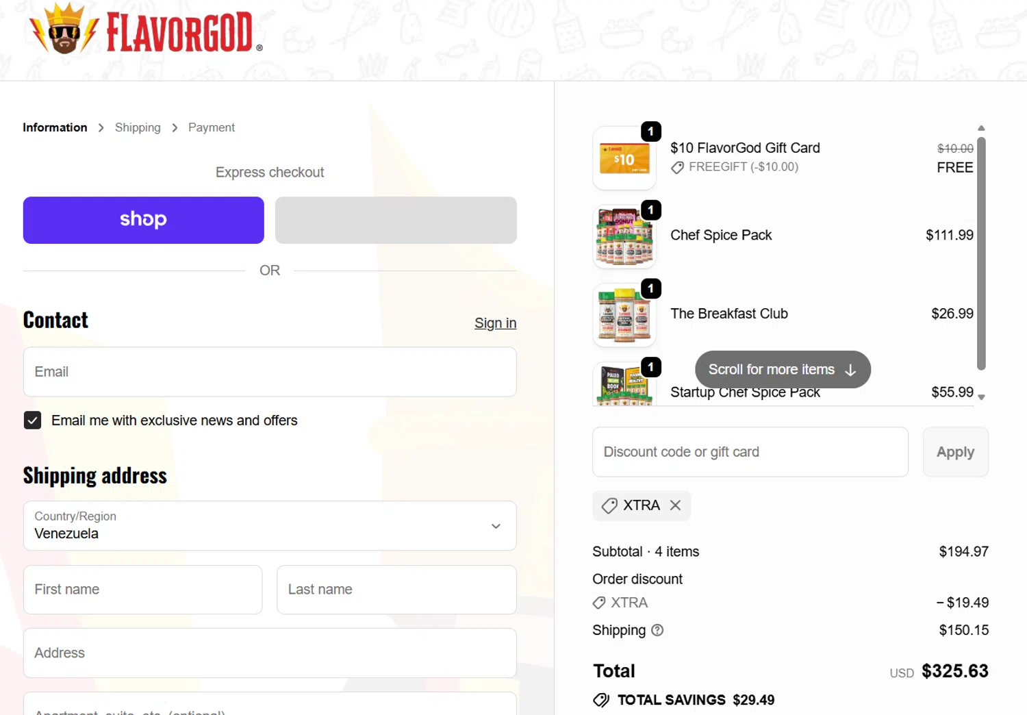 Flavor God promo code screenshot showing code XTRA applied at Flavor God checkout page. Uploaded by SimplyCodes community member JasnibelEgu on Jan 31, 2026
