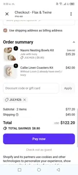 Flax & Twine coupon verification screenshot