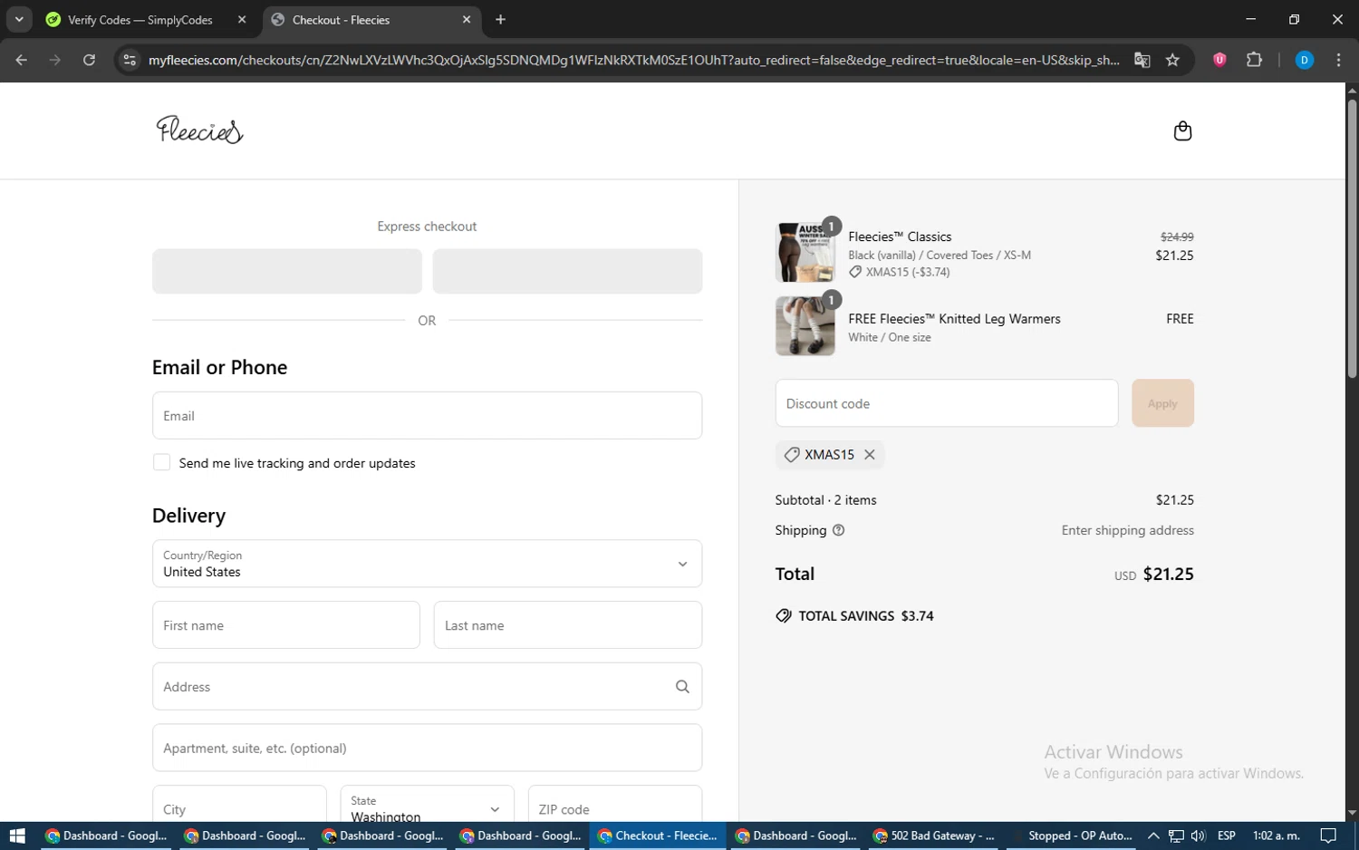 Fleecies discount code screenshot showing code XMAS15 applied at Fleecies checkout page. Uploaded by SimplyCodes community member LegendaryWarden2503 on Jun 9, 2025
