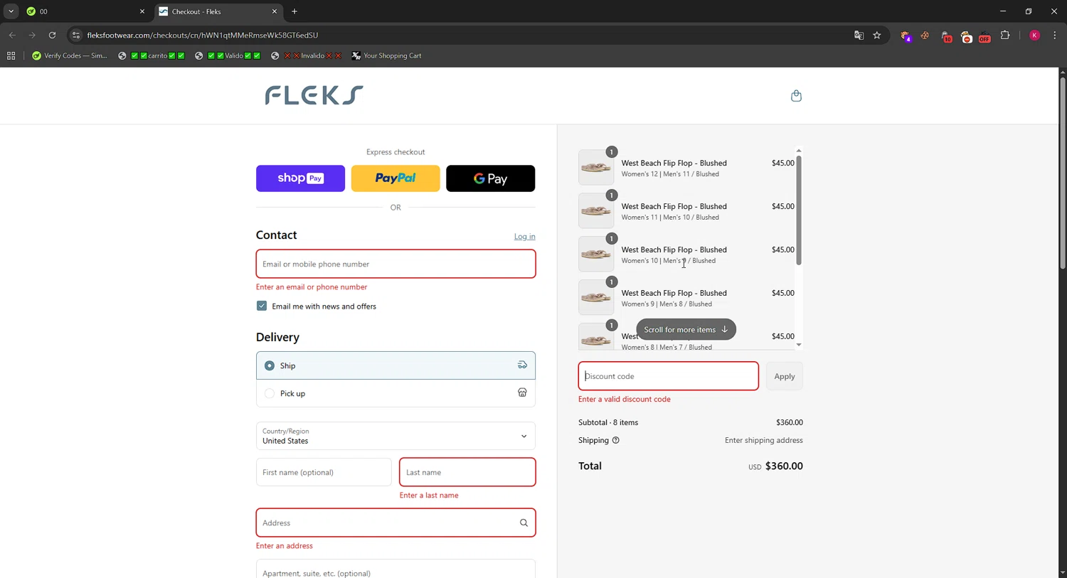 Fleks Footwear promo code screenshot showing code SUMMERSALE applied at Fleks Footwear checkout page. Uploaded by SimplyCodes community member RewardMaverick6941 on Aug 16, 2025