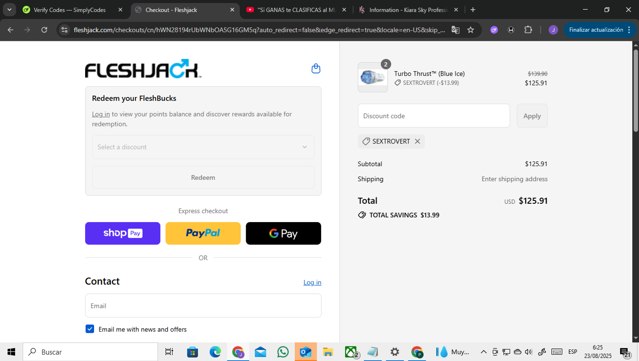 Fleshjack checkout page showing Fleshjack discount code box | Screenshot taken by SimplyCodes community member on Aug 23, 2025