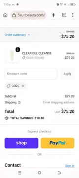 GO20 coupon verification screenshot