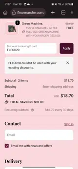 FLEUR20 coupon verification screenshot