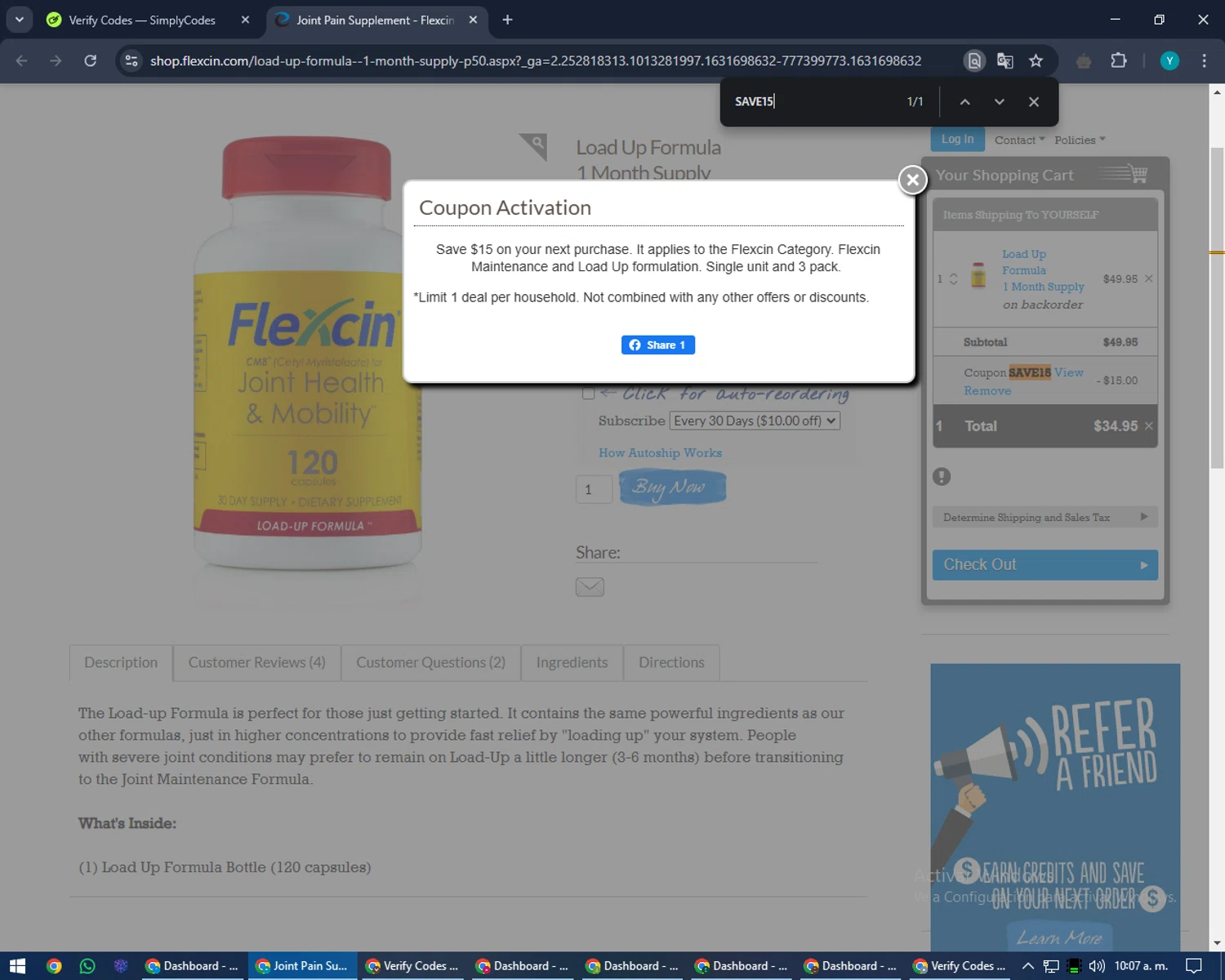Flexcin checkout page showing Flexcin coupon code box | Screenshot taken by SimplyCodes community member on Jan 20, 2025