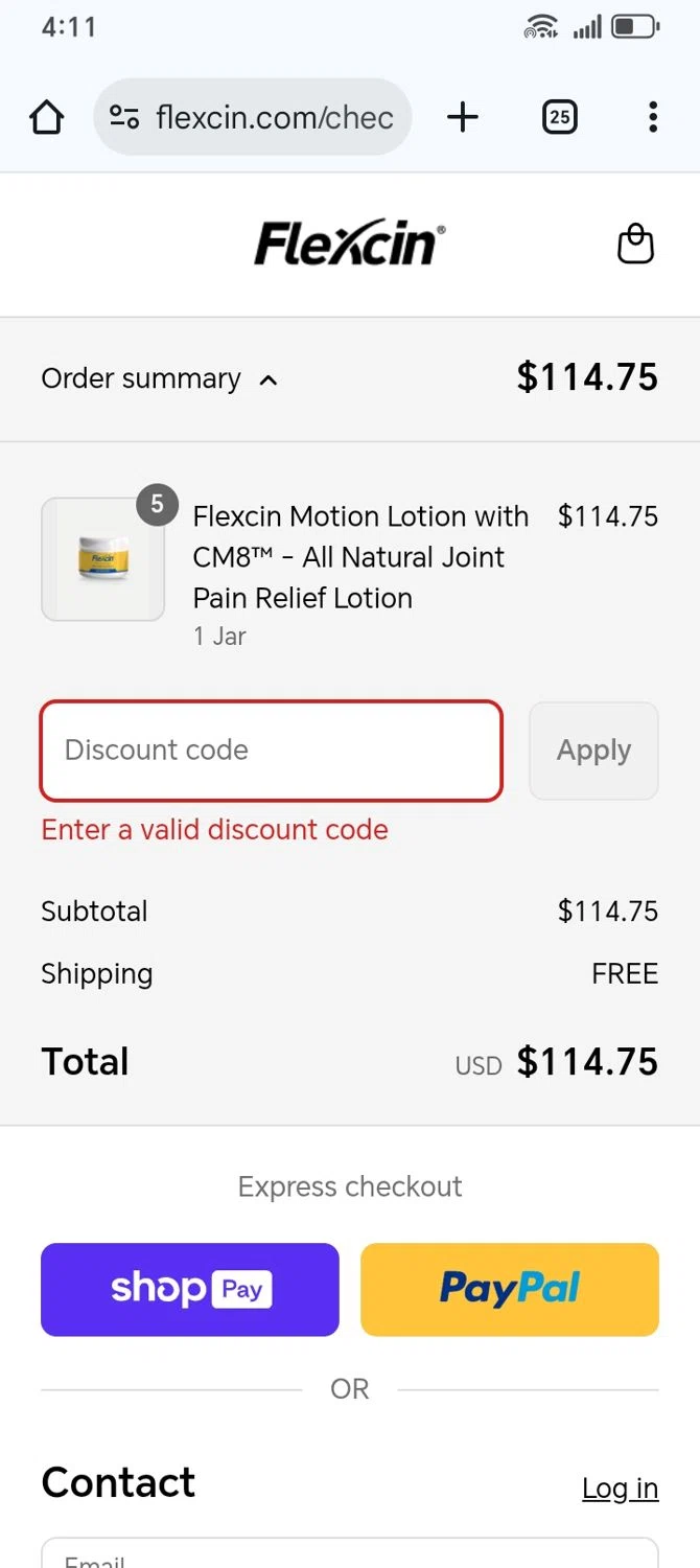 Flexcin coupon code screenshot showing code SAVE15 applied at Flexcin checkout page. Uploaded by SimplyCodes community member franksanchez on Jul 30, 2025