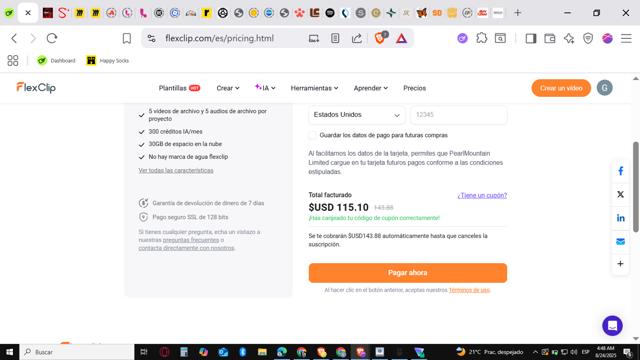 FlexClip checkout page showing FlexClip coupon code box | Screenshot taken by SimplyCodes community member on Aug 24, 2025