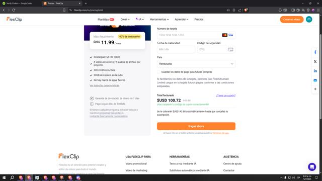 FlexClip checkout page showing FlexClip coupon code box | Screenshot taken by SimplyCodes community member on Jul 5, 2025
