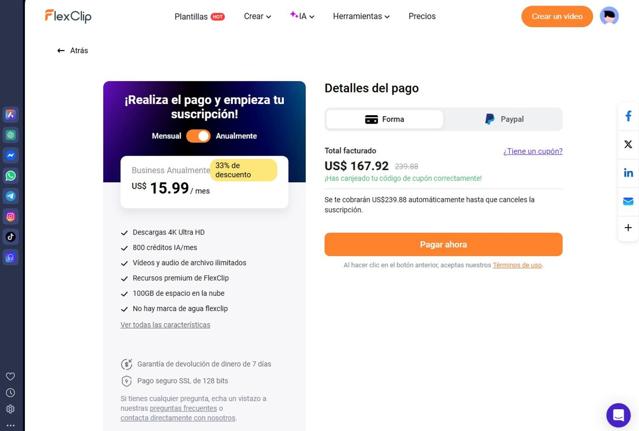 FlexClip checkout page showing FlexClip coupon code box | Screenshot taken by SimplyCodes community member on Sep 1, 2025