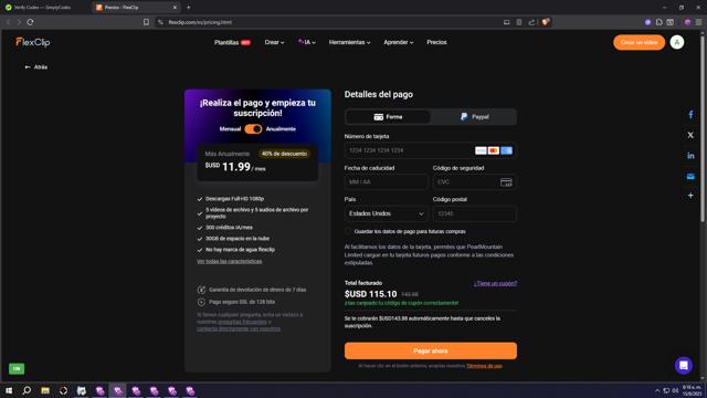 FlexClip checkout page showing FlexClip coupon code box | Screenshot taken by SimplyCodes community member on Aug 15, 2025