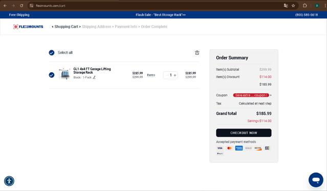 Fleximounts checkout page showing Fleximounts coupon code box | Screenshot taken by SimplyCodes community member on Jun 10, 2025