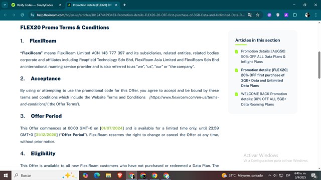 FLEXIROAM checkout page showing FLEXIROAM promo code box | Screenshot taken by SimplyCodes community member on Sep 3, 2025
