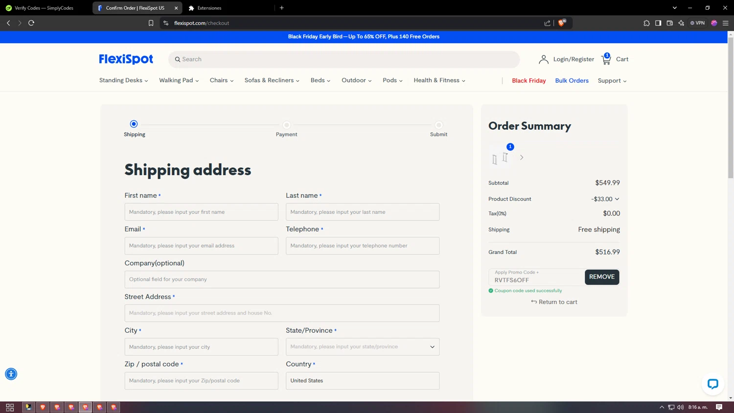 where to use FlexiSpot promo code box