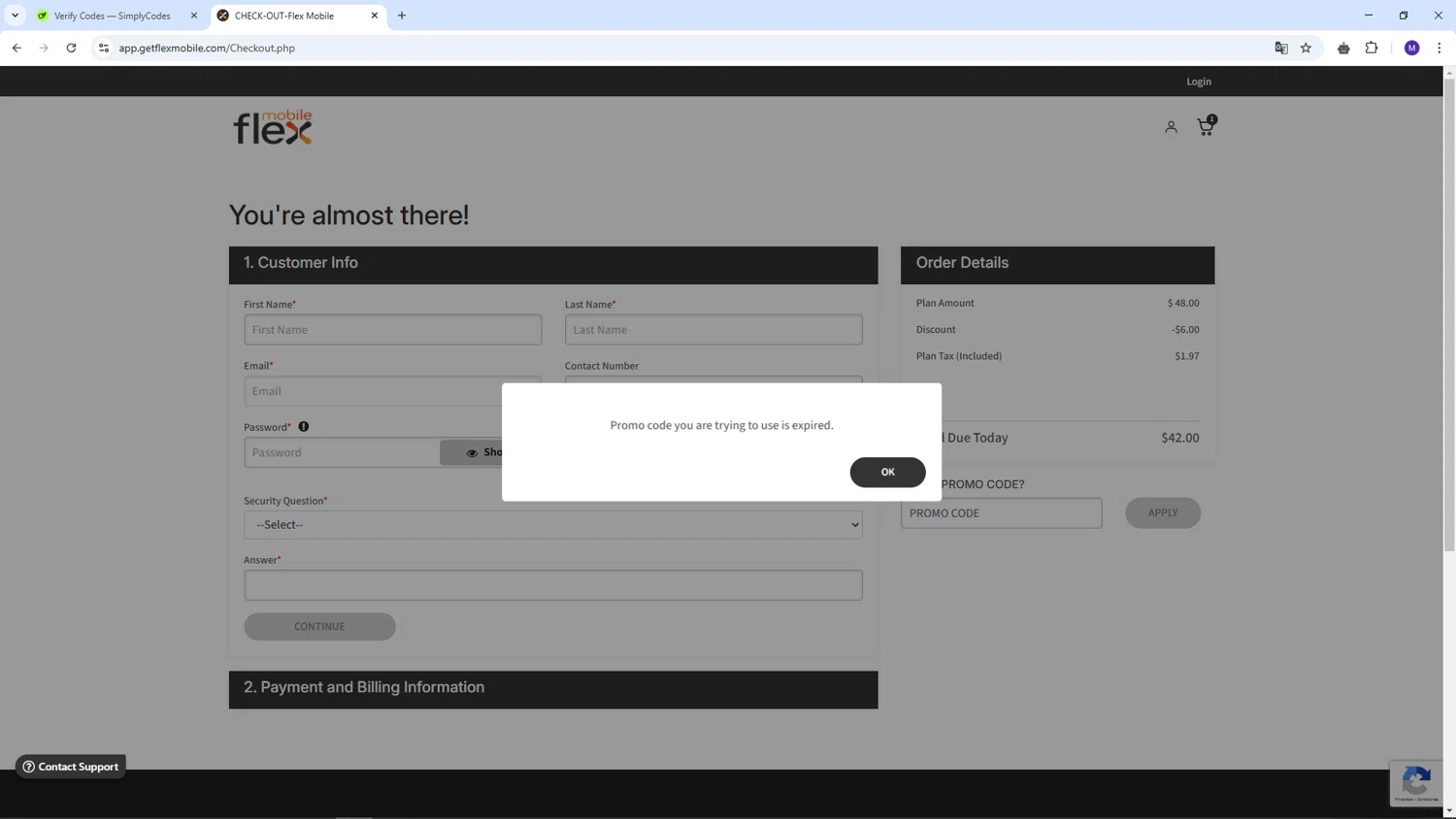 Flex Mobile promo code screenshot showing code FLEX25 applied at Flex Mobile checkout page. Uploaded by SimplyCodes community member CRF250CC on Feb 25, 2025