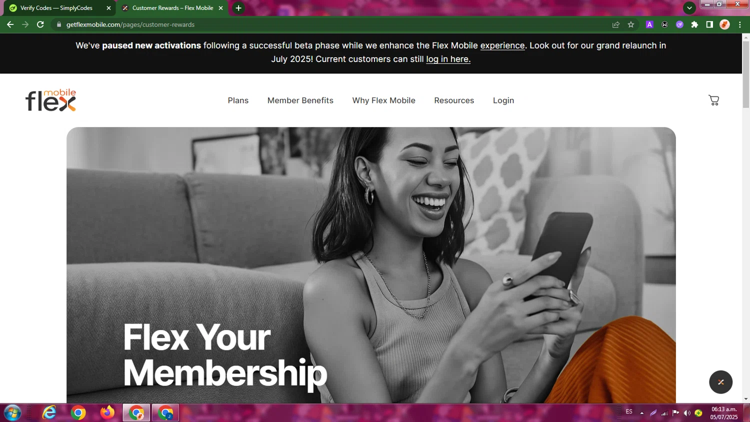 Flex Mobile promo code screenshot showing code UNLIMITED15 applied at Flex Mobile checkout page. Uploaded by SimplyCodes community member LegendaryBoss7060 on Jul 5, 2025