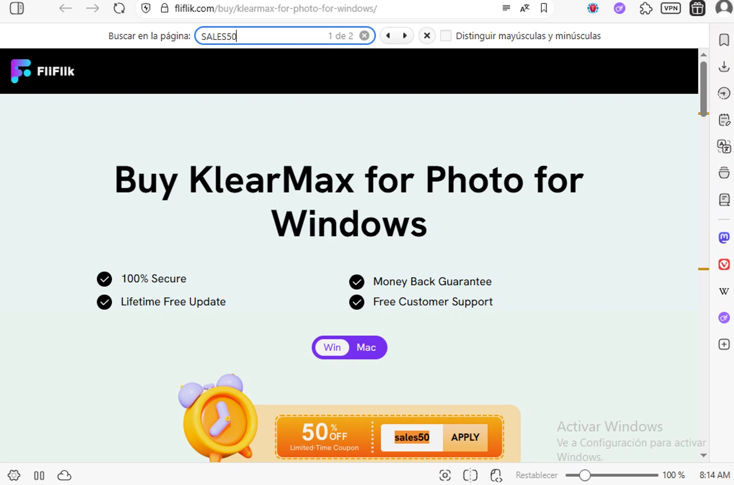 FliFlik promo code screenshot showing code SALES50 applied at FliFlik checkout page. Uploaded by SimplyCodes community member luissilva2 on Aug 27, 2025