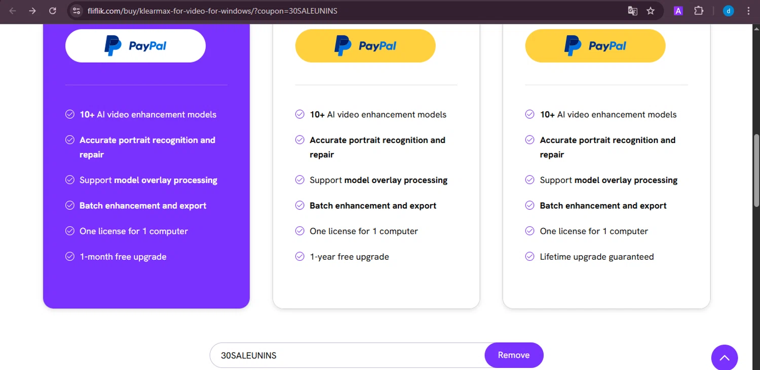 FliFlik promo code screenshot showing code 30SALEUNINS applied at FliFlik checkout page. Uploaded by SimplyCodes community member ShieldKnight4744 on Oct 14, 2025