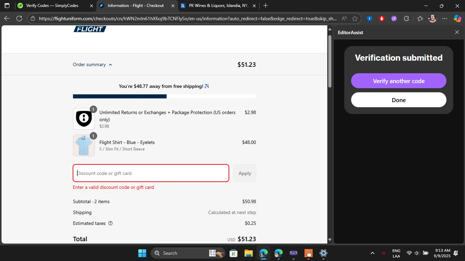 Flight coupon code screenshot showing code QUEEN applied at Flight checkout page. Uploaded by SimplyCodes community member Blackleg_Sanji on Sep 9, 2025