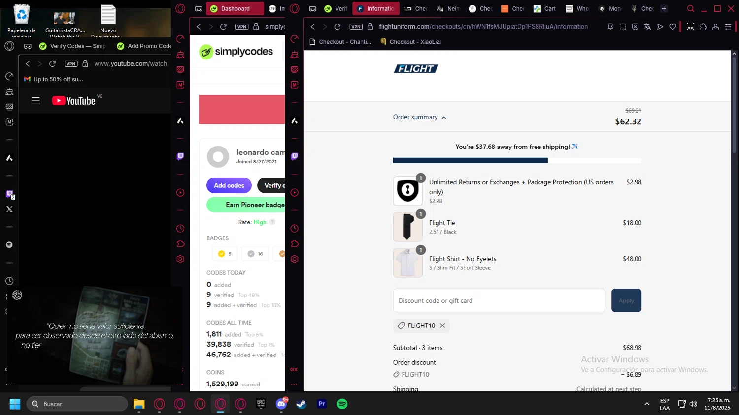 Flight coupon code screenshot showing code FLIGHT10 applied at Flight checkout page. Uploaded by SimplyCodes community member Halanweik on Aug 11, 2025