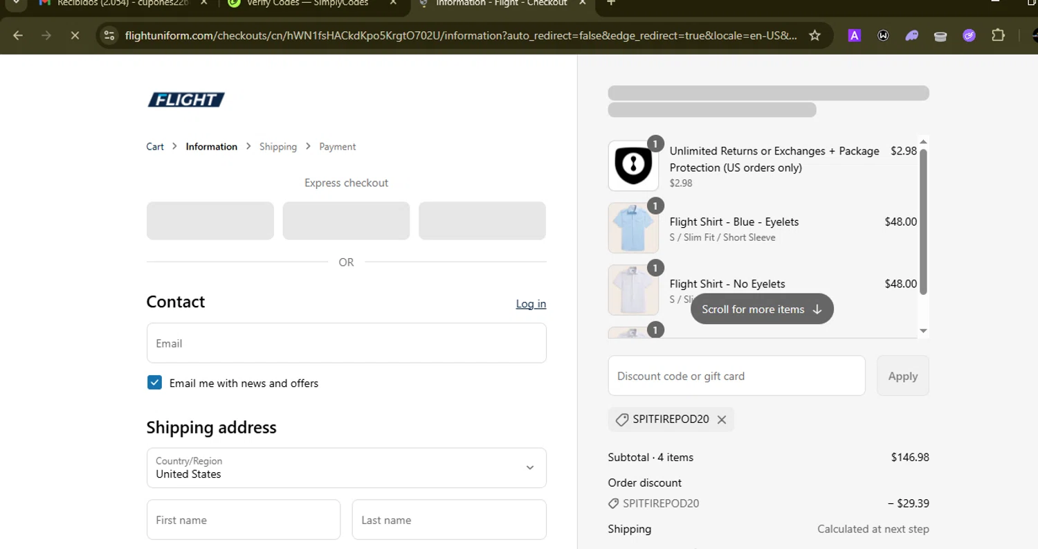 Flight coupon code screenshot showing code SPITFIREPOD20 applied at Flight checkout page. Uploaded by SimplyCodes community member SilverMonarch6357 on Aug 11, 2025