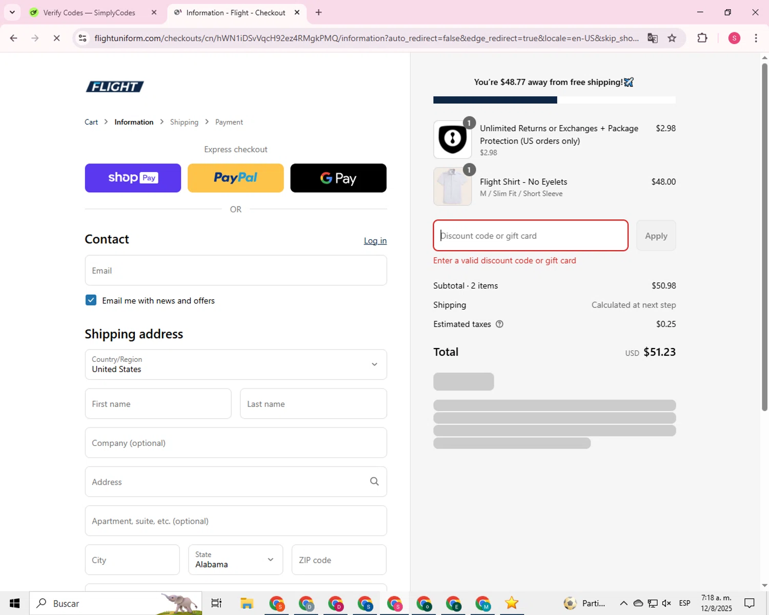 Flight coupon code screenshot showing code TREEZY applied at Flight checkout page. Uploaded by SimplyCodes community member 00000056 on Aug 12, 2025