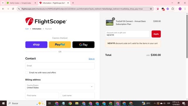 FlightScope checkout page showing FlightScope discount code box | Screenshot taken by SimplyCodes community member on Sep 12, 2025