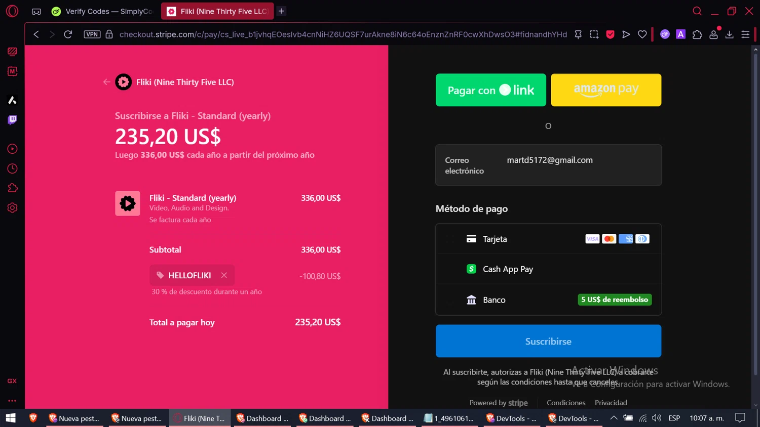 Fliki promo code screenshot showing code HELLOFLIKI applied at Fliki checkout page. Uploaded by SimplyCodes community member CoinOwl5103 on Nov 24, 2025
