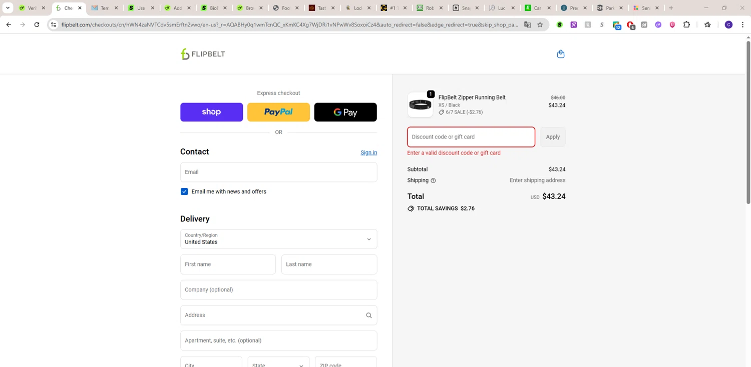 FlipBelt promo code screenshot showing code IYKYK applied at FlipBelt checkout page. Uploaded by SimplyCodes community member Rado1234 on Nov 6, 2025
