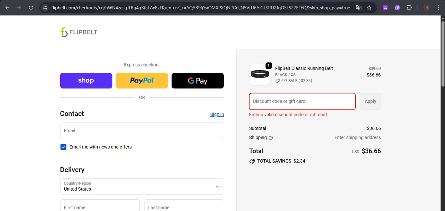 FlipBelt promo code screenshot showing code IYKYK applied at FlipBelt checkout page. Uploaded by SimplyCodes community member VoucherSpotter9376 on Nov 6, 2025