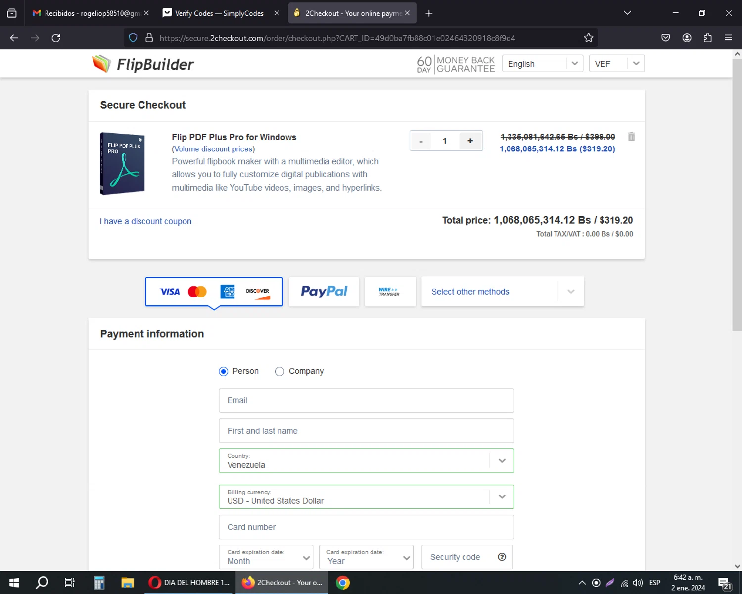 FlipBuilder checkout page showing FlipBuilder coupon code box | Screenshot taken by SimplyCodes community member on Jan 2, 2024